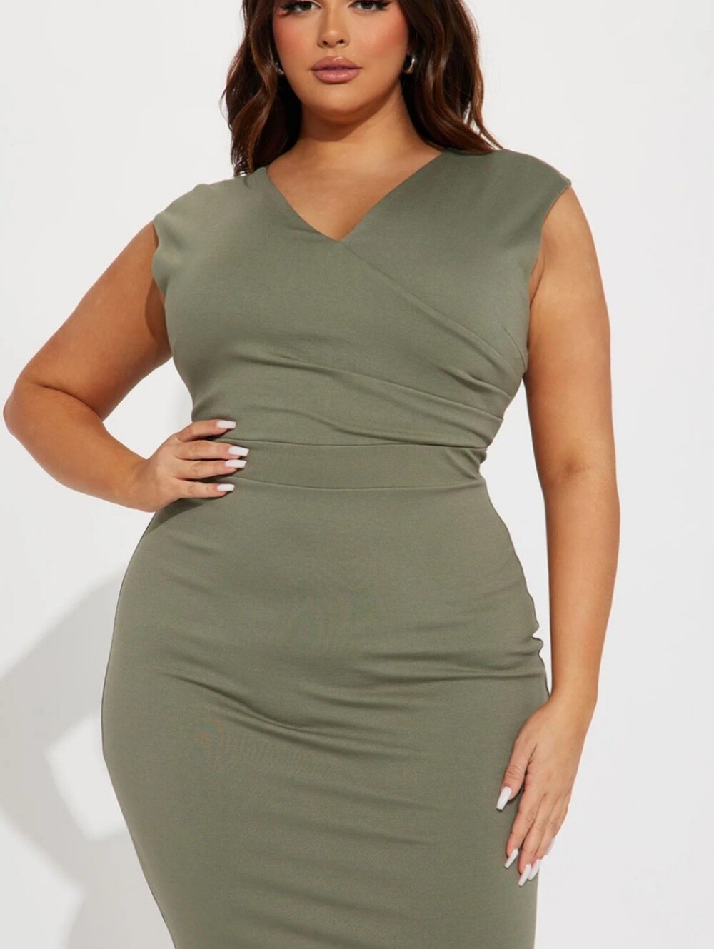 Fashion Nova Olive Bills Paid Midi Dress